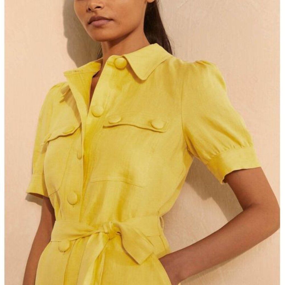NWOT Boden Carrie Linen Women's Shirt Dress Daffodil Size 6P  Yellow with Belted - Picture 6 of 9